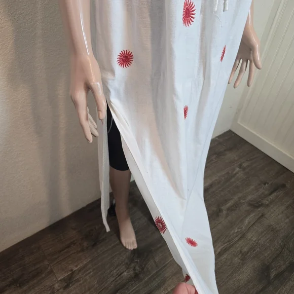 Free People Midi Dress Ivory Red Emory Embroider Cotton Preppy Boho Small - Picture 11 of 16